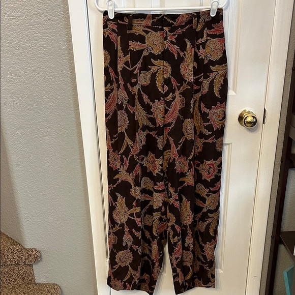Ellen Tracy Linda Allard Women’s (14) Brown Paisley 100% Silk Sheer Vintage Pant - Picture 1 of 8